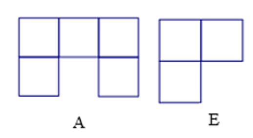 Cho hai hình sau:    Hình A có nhiều hơn hình E … ô vuông. (ảnh 1)