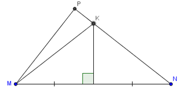 Cho tam giác MNP có MP = 9 cm, NP = 16 cm. Vẽ đường trung trực của MN cắt NP tại K. (ảnh 1)