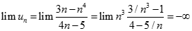 Giới hạn dãy số (un) với un = 3n - n^4/ 4n-5 là: A. + vô cùng  B. - vô cùng C. 3/4 D. 0 (ảnh 3)