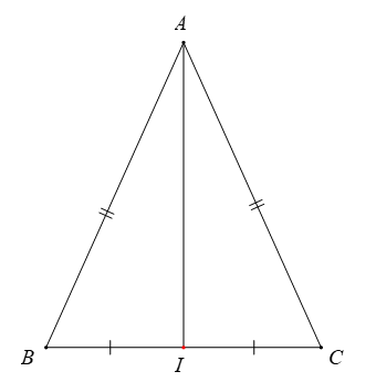 Cho tam giác ABC cân tại A. I là trung điểm của đoạn thẳng BC. (ảnh 1)