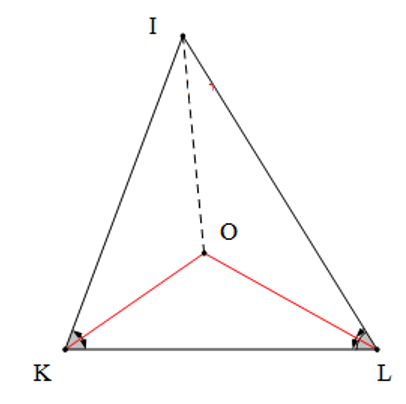 Cho tam giác KIL có góc I là 62°. Đường phân giác góc K và góc L cắt nhau tại O. Số đo góc KIO là (ảnh 1)