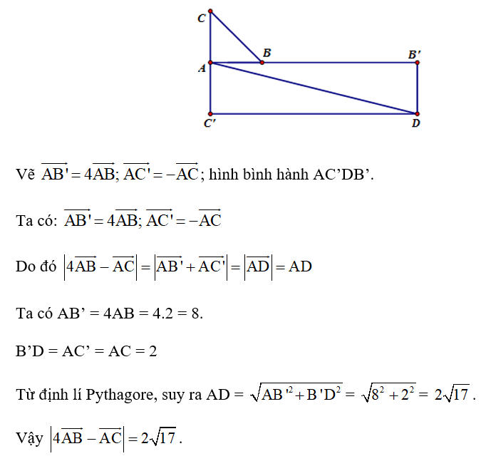 Tam giác ABC vuông tại A, AB = AC = 2. Độ dài vectơ (ảnh 1)