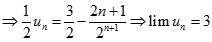 Tính giới hạn của dãy số un = tổng từ k =1 đến n 2k-1/2^k A. dương vô cùng B. âm vô cùng C. 3 D. 1 (ảnh 3)
