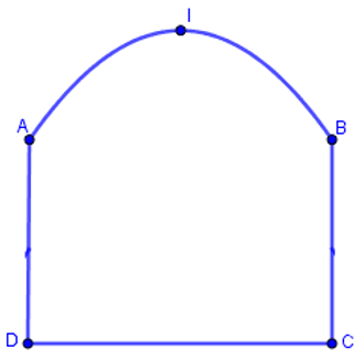 Một chiếc cổng như hình vẽ, trong đó CD=6m , AD=4m , phía trên cổng có dạng hình parabol (ảnh 1)
