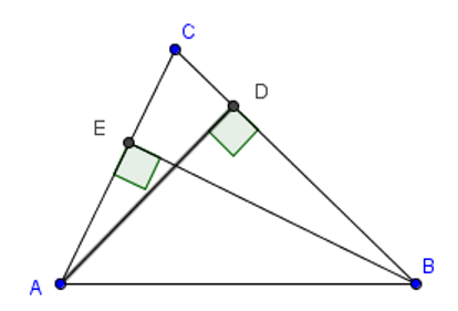 Cho tam giác ABC có AD là khoảng cách từ A đến BC và BE là khoảng cách từ E đến AC. (ảnh 1)