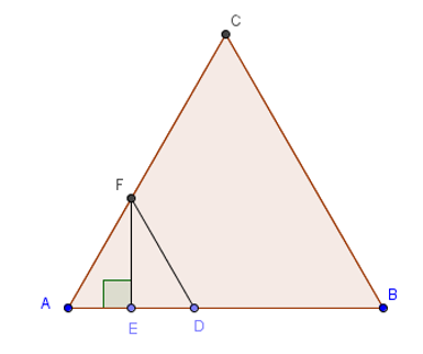 Cho tam giác ABC đều cạnh 20 cm. Trên AB lấy D sao cho AD = 8 cm. Đường trung trực (ảnh 1)