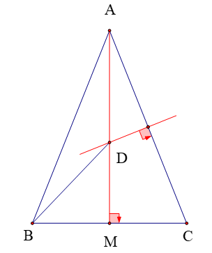 Cho tam giác ABC cân tại A, trung tuyến AM, đường trung trực của AC cắt AM ở D. Khẳng định đúng là (ảnh 1)