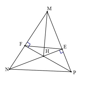 Cho tam giác nhọn MNP có hai đường cao NE và PF cắt nhau tại H. Biết NE = PF. Khẳng định đúng là (ảnh 1)