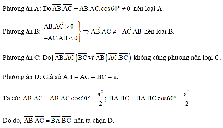 Cho ABC là tam giác đều. Mệnh đề nào sau đây đúng? A (ảnh 1)