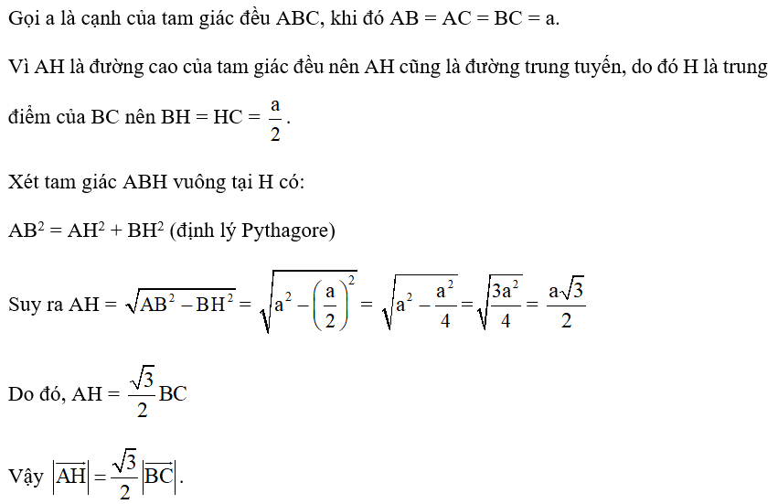 Cho tam giác đều ABC có đường cao AH. Điều nào sau đây là đúng?  (ảnh 2)