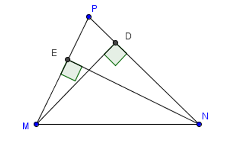 Cho tam giác PMN có D là hình chiếu của M trên PN, E là hình chiếu của N trên PM.  (ảnh 1)