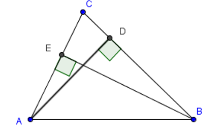Cho tam giác ABC có AD là khoảng cách từ A đến BC và BE là khoảng cách từ E đến AC. (ảnh 1)