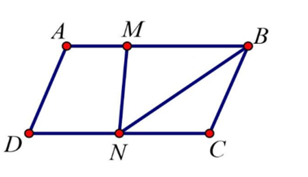 Cho hình bình hành ABCD. Gọi M, N lần lượt là hai điểm nằm trên hai cạnh AB  (ảnh 1)