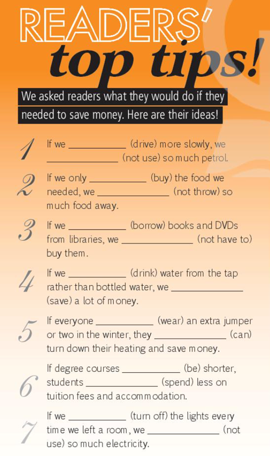 Complete the money-saving tips with the correct form of the verbs in brackets (ảnh 1)