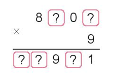 Tìm chữ số thích hợp: 8?0? x 9 = ? ?9?1 (ảnh 1)
