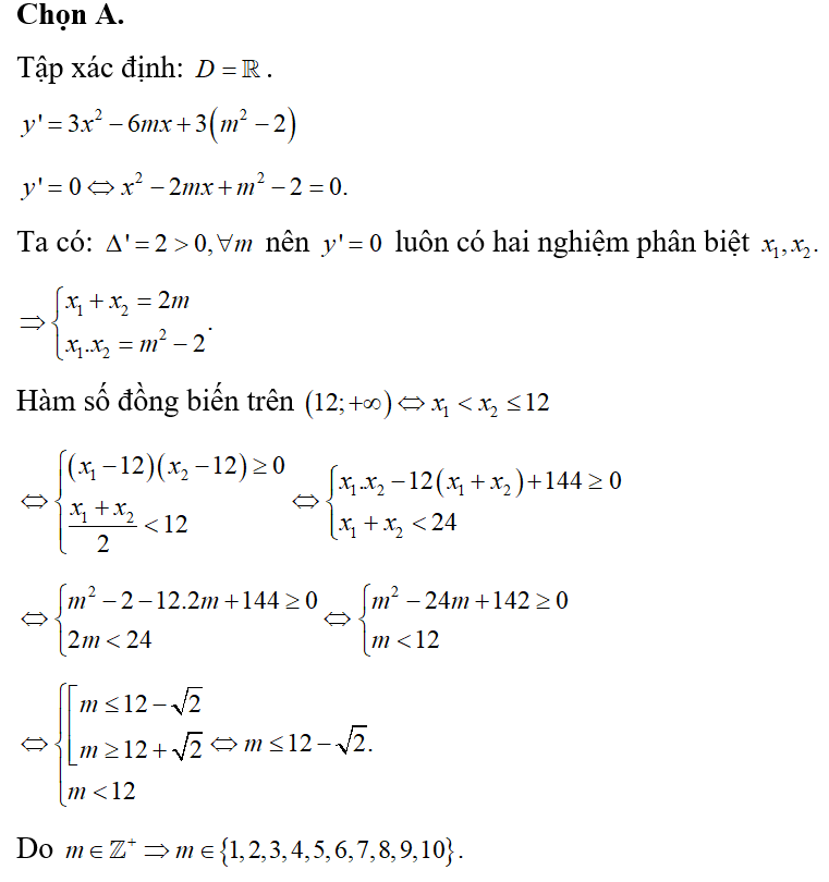 Có bao nhiêu giá trị nguyên dương của tham số m để hàm số y= x^3-3mx^2+ 3(m^2-2)x (ảnh 1)
