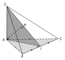 Cho hình chóp S.ABC  có SA vuông góc mp ABC  và đáy ABC là tam giác cân ở A. Gọi H  là hình chiếu vuông góc của A lên (SBC). (ảnh 1)