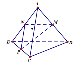 Cho tứ diện ABCD có AC = a, BD = 3a. Gọi M, N lần lượt là trung điểm của AD và BC. Biết AC vuông góc BD. Tính MN (ảnh 1)