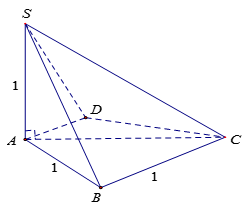 Cho hình chóp S.ABC trong đó SA, AB, BC đôi một vuông góc và SA = AB = BC = 1. Tính độ dài SC (ảnh 1)