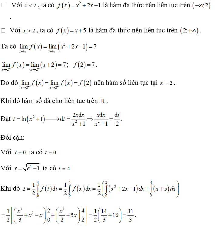 Cho hàm số f(x) = x^2 + 2x - 1 khi x nhỏ hơn hoặc bằng 2; x + 5 khi x lớn hơn 2 (ảnh 1)