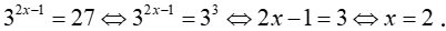 Nghiệm phương trình  3^2x-1=27 là (ảnh 1)