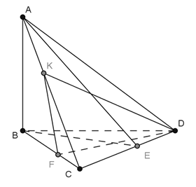 Cho tứ diện ABCD có hai mặt phẳng (ABC) và (ABD) cùng vuông góc với (DBC). Gọi  BE  và DF  là hai đường cao của tam giác BCD, (ảnh 1)