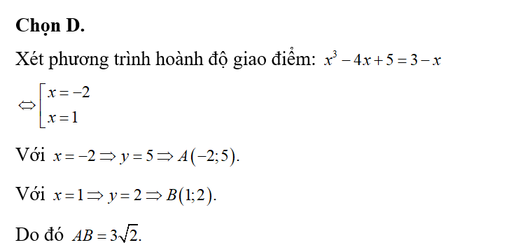 Cho hàm số y= x^3-4x+5(1) . Đường thẳng (d): y= 3-x cắt đồ thị hàm số (1) tại hai điểm phân biệt (ảnh 1)