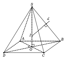 Cho hình chóp tứ giác đều S.ABCD có cạnh đáy bằng a, cạnh bên hợp với mặt đáy một góc 60 độ (ảnh 1)