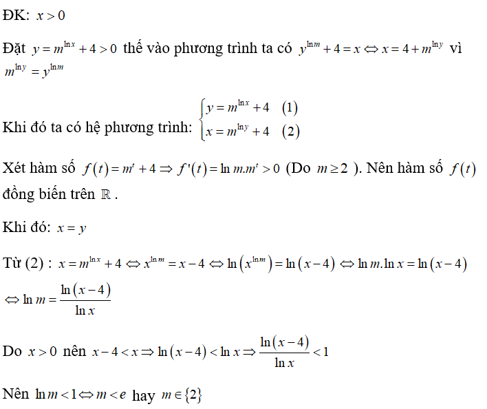 Có bao nhiêu số nguyên m( m lớn hơn hoặc bằng 2) sao cho tồn tại số thực x thỏa mãn (ảnh 1)