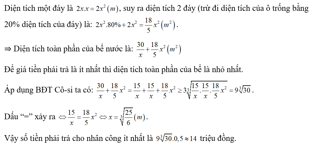 Ông An muốn xây một bể nước chứa dạng hình hộp chữ nhật, phần nắp trên ông để (ảnh 2)