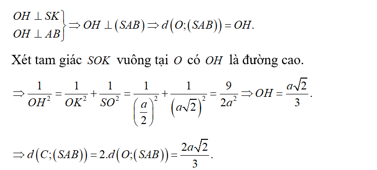 Cho khối chóp tứ giác đều S.ABCD có AB= a. Thể tích khối chóp S.ABCD bằng (ảnh 2)