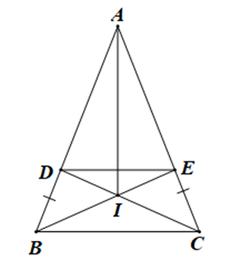 Tìm vị trí của hai điểm D và E sao cho BD = DE = EC. Khi đó tìm vị trí của điểm I (ảnh 1)