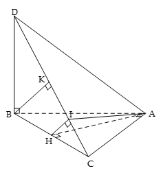 Cho hai mặt phẳng vuông góc (P) và (Q) có giao tuyến debta. Lấy A, B cùng thuộc denta và lấy C trên (P), D trên (Q) sao cho AC vuông góc AB, BD vuông góc AB (ảnh 2)