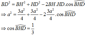 Tính cosin của góc giữa hai mặt của một tứ diện đều. A. 1/3 B. 1/2 C. căn bậc hai 2/3 D. căn bậc hai 3/2 (ảnh 2)