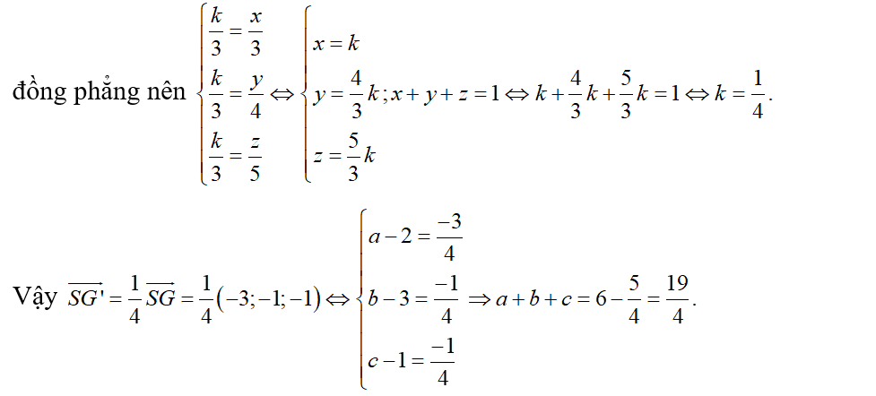 Trong không gian Oxyz cho hình chóp S.ABCD có S(2;3;1) và G(-1;2;0) là trọng tâm (ảnh 2)