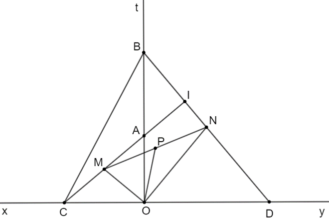 Cho góc bẹt xOy có tia phân giác Ot Chứng minh AC = BD và AC vuông góc BD (ảnh 1)