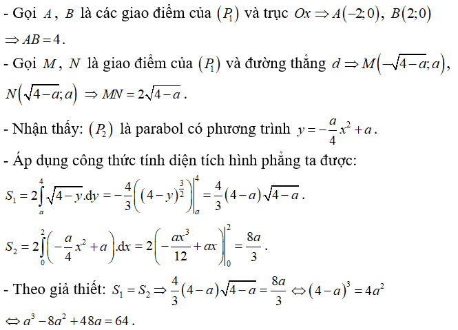 Cho parabol (P1): y = -x^2 + 4  cắt trục hoành tại hai điểm A ,  B và đường thẳng (ảnh 1)