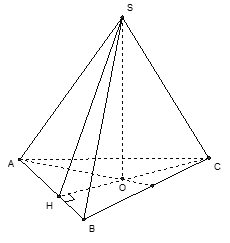 Cho hình chóp tam giác đều S.ABC  với SA = 2AB. Góc giữa (SAB)  và (ABC)  bằng anpha Chọn khẳng định đúng trong các khẳng định sau? (ảnh 1)