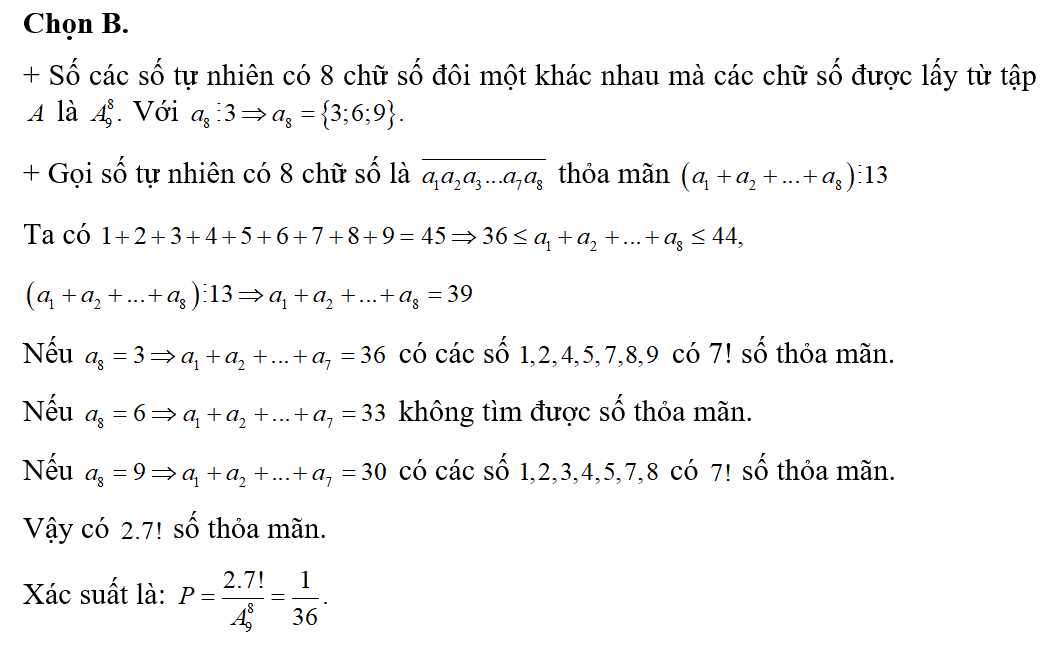 Gọi S là tập hợp các số tự nhiên gồm 8 chữ số đôi một khác nhau được lập từ các chữ số (ảnh 1)