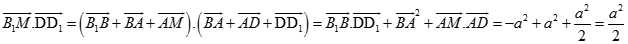 Cho hình lập phương ABCD.A1B1C1D1 có cạnh a. Gọi M là trung điểm AD. Giá trị vvecto B1M. vecto BD1 là: (ảnh 4)