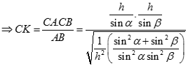 Cho tam giác ABC tại Ccó cạnh huyền nằm trên mặt phẳng (P) và các cạnh góc vuông tạo với (P) các góc anpha, beta (ảnh 9)
