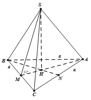 Cho hình chóp đều S.ABC  có cạnh đáy bằng a, góc giữa một mặt bên và mặt đáy bằng 60 độ. Tính độ dài đường cao SH. (ảnh 1)