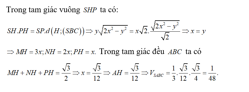 Cho hình chóp S.ABC có đáy là tam giác đều cạnh bằng 1, biết khoảng cách từ A đến (SBC) (ảnh 2)