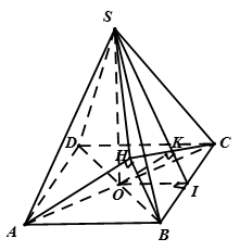 Cho hình chóp S.ABCD có đáy ABCD là hình vuông cạnh a, tâm O, SO vuông góc mp ABCD, đường thẳng SA tạo với hai mặt phẳng (ABCD) và (SBC) (ảnh 3)