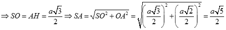 Cho hình chóp S.ABCD có đáy ABCD là hình vuông cạnh a, tâm O, SO vuông góc mp ABCD, đường thẳng SA tạo với hai mặt phẳng (ABCD) và (SBC) (ảnh 16)