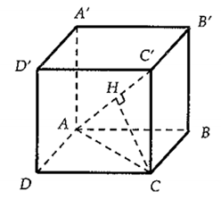 Cho hình lập phương ABCD.A'B'C'D' cạnh a. Tính khoảng cách từ C đến AC' (ảnh 1)