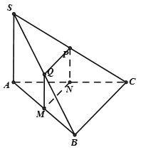 Cho hình chóp S.ABC có đáy ABC là tam giác vuông tại B, cạnh bên SA vuông góc mp ABC Mặt phẳng (P) đi qua trung điểm M của AB và vuông góc với SB cắt AC, SC, SB (ảnh 1)