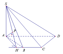 Cho hình chóp S.ABCD có đáy ABCD là nữa lục giác đều với đáy lớn AD = 2a, AD = 2a, sa vuông góc (abcd) và sa = a căn bậc hai 3.  (ảnh 1)