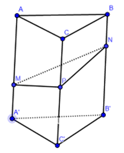 Cho hình lăng trụ ABC.A'B'C'. Gọi M,N,P lần lượt là các điểm thuộc cạnh (ảnh 1)