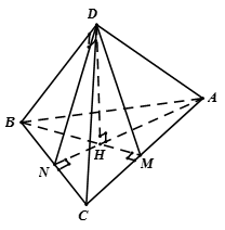 Cho tứ diện ABCD có góc BDC = 90 độ. Hình chiếu H của D trên mặt phẳng ABC là trực tâm tam giác ABC.  a) Tính  (ảnh 3)